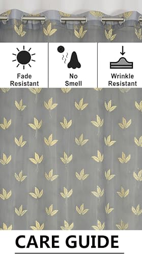 Image of IVAZA Polyester Semi-Transparent Leaf Embroidered Curtain ? Sheer Voile Panel with Eyelets ? Lightweight & Airy ? Ideal for Living Room, Bedroom, Balcony Long Door- 9 Feet (Pack of 2) Grey