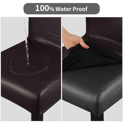 Image of YISUN Bar Stool Covers, Stretch Waterproof PU Bar Stool Slipcover Removable Washable Bar Stool Chair Covers, High Chair Cover with Elastic Bands (4 Pack, Coffee)