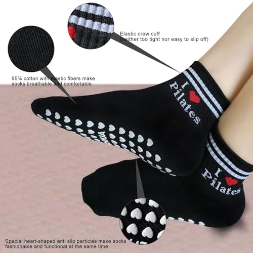 Image of Pilates Socks for Mother's Day,Women Pilates Heart Grip Socks Cuffs,Anti-Skid Cotton Grip for Ballet,Home,Studio 1Pair