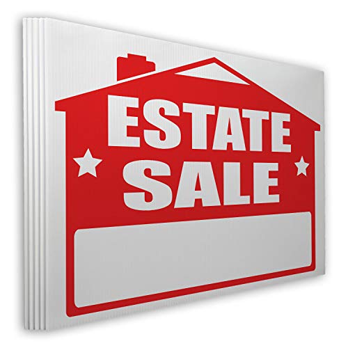 | Estate Sale Yard/Lawn Sign Kit | 24" W x 18" H CoroPlast | Double-Sided | Includes 6"W x 18"H Metal H-Stakes + Blue Arrow Stickers (5)