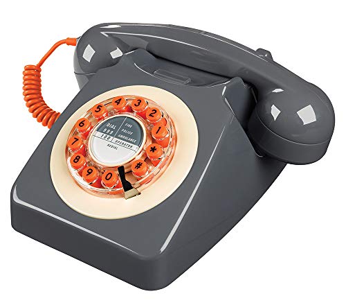 Wild Wood Rotary Design Retro Landline Phone for Home, Concrete Grey