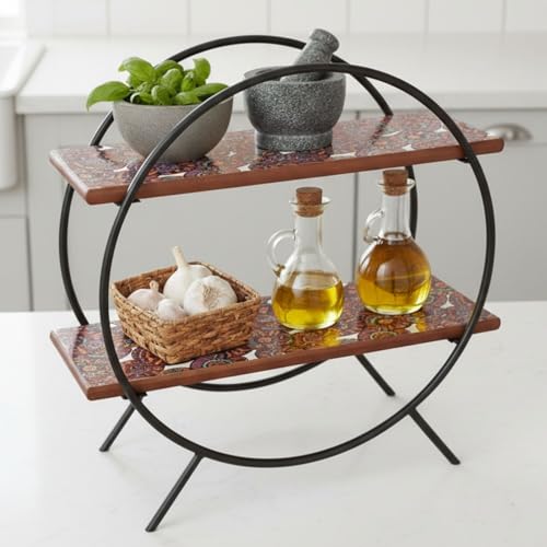 Image of Premium Circular Wooden Kitchen Organizer /Countertop Kitchen Storage Rack /Spice Rack /Shelf /Wooden Organizer /Living Room Organizer,Big(40.6 L x 37 W x 17.5 H Cm)