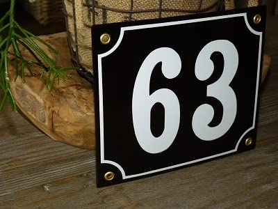 Numéro de maison émail n ° 63 plaque de rue noire 18x15cm extérieure