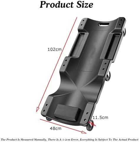 Low Profile Rolling Garage Creeper with Side Pockets - Plastic Shop Floor Seat for Automotive Work, Ideal for Workshops (Black, 102x48x11.5cm)
