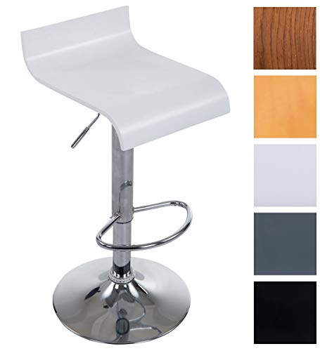 CLP Taburete De Bar Wood Con Asiento De Madera I Taburete Alto De Cocina Regulable En Altura & Giratorio I Silla Alta Con Reposapiés I Color: Blanco