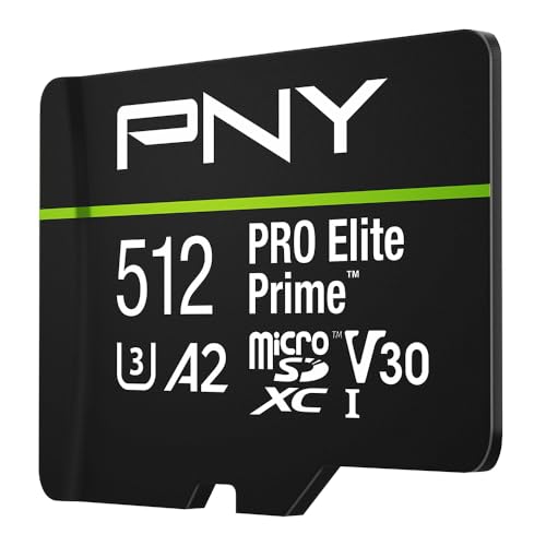 PNY 512GB PRO Elite Prime™ C10 U3 V30 A2 microSDXC Flash Memory Card – Ultra-Fast Speeds, Read 200MB/s, Write 150MB/s, 4K UHD, Full HD, UHS-I, for Smartphones, Drones, Action Cameras