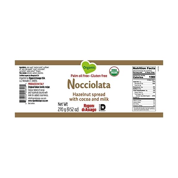 Rigoni-di-Asiago-Nocciolata-Organic-Spread-Hazelnut-with-Cocoa-and-Milk-6-Count Rigoni di Asiago Nocciolata Organic Spread, Hazelnut with Cocoa and Milk, 9.52 Ounce (Pack of 6)