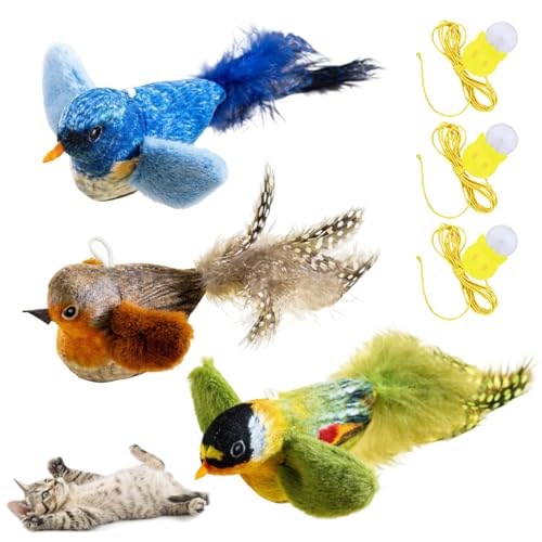 YcsRnn 3-piece Set of Bird and Cat Toys Indoor Cat Interactive Flying Toys Three Colored Bird Toys with Sound Engaging Game Time Activities Lightweight Design of 28 Grams