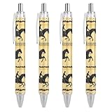 SERYMJ Lustige Kugelschreiber, Pferde, galoppierend, traditionelles Muster, 0,5 mm, einziehbarer Kugelschreiber, glattes Schreiben, 4 Stück