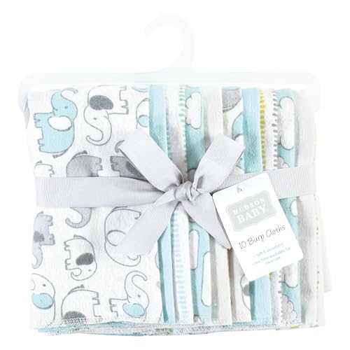 Image of Hudson Baby Unisex Baby Cotton Flannel Burp Cloths, Neutral New Elephant 10-Pack, One Size