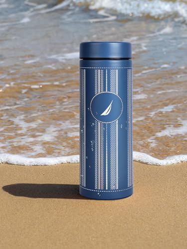 Image of NAUTICA Premium Leak-Proof Insulated Water Bottle - 1pc (Stern)| 500ml | Stainless Steel Flask with 24 Hours Temperature Retention | Ideal for Travel, Gym, Office Use Titanium Printed-Blue /White