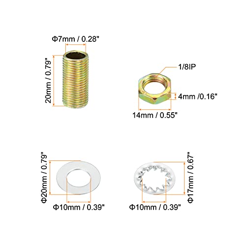 PATIKIL 1/8IP Thread 0.79" Lamp Pipe Kit with Lock Nuts Washers, Fasteners Assortment Hardware for Chandelier Ceiling Light DIY, Zinc Plating
