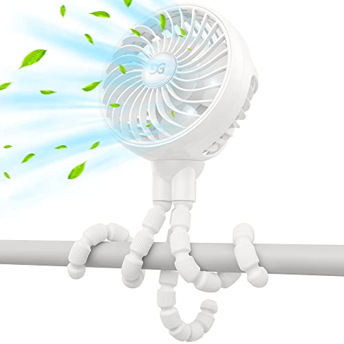 Image of GUSGU Portable Fan Battery Operated, Small Stroller Fan with Flexible Tripod Clip-on for Baby, USB Rechargeable and Handheld Cooling Fan for Travel, Car Seat, Camping, and Bedroom