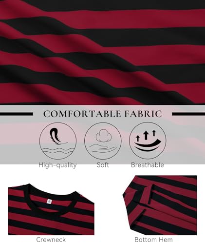 Image of KESIHAN Mens Striped Long Sleeve Shirt Crewneck Casual T-Shirt Basic Stripe Cotton Spandex tee Shirt