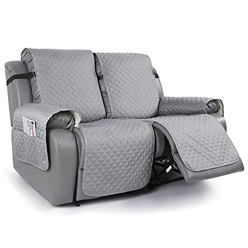 TAOCOCO Loveseat Recliner Cover Non-Slip Sofa Slipcover, Pet Cover for Loveseat Recliner with Elastic Straps, Washable Reclining Loveseat Cover Recliner Furniture Protector (2 Seater, Light Gray)