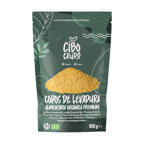 Levadura Nutricional Ecologica en Copos - 100g. Naturalmente Sin Gluten Lactosa y Gasificantes. Alternativa a la Levadura de Cerveza. Organic Nutritional Yeast Flakes.