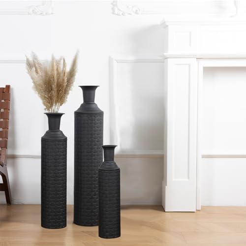 NowDoWin Set of 3 Tall Black Floor Vases