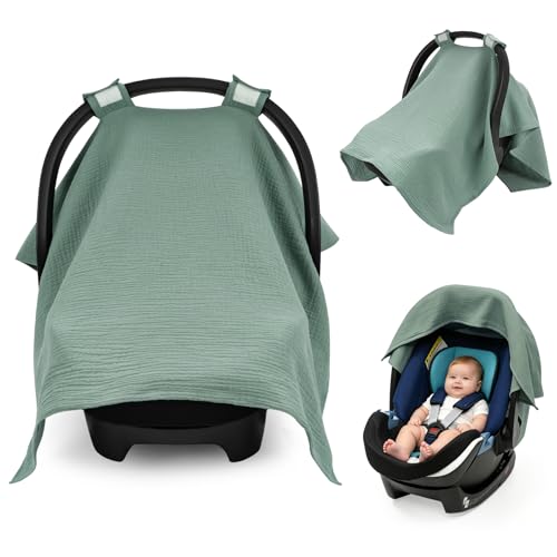 SERAPHY 100% Muslin Cotton Car Seat Cover Baby, Universal Carseat Covers, Breathable Baby Car Seat...