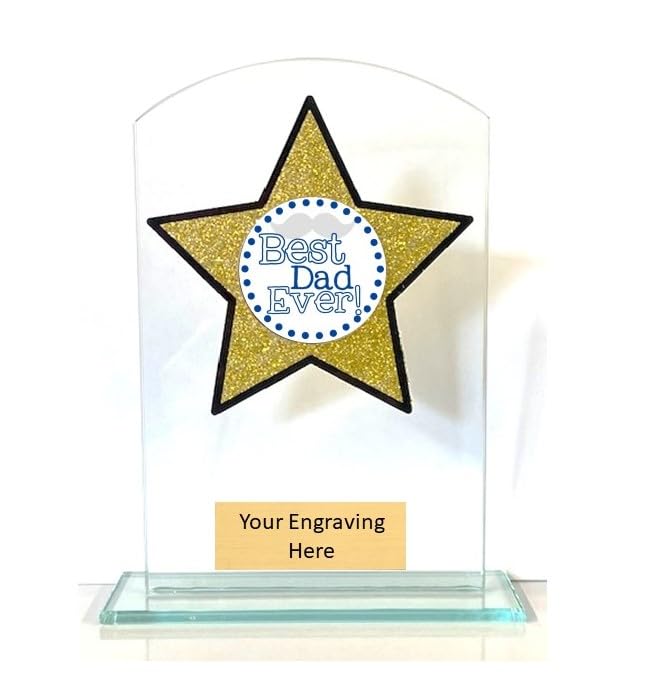 Best Dad Ever Gold Star Glass Trophy Award 184mm Free Engraving TD949GB-CL