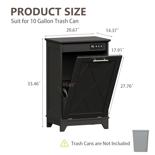 Image of Single Tilt Out Trash Can Cabinet with Negative Ion Odor Control, Hidden 10-Gallon Recycling Cabinet, Dog Proof Garbage Can for Kitchen, Laundry, Dining Room, Black