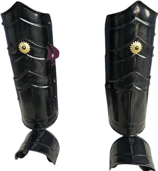 Medieval Black Heater Shield – Knight Hand Arm Guard & Leg Armor – Functional or Decorative Steel Shield