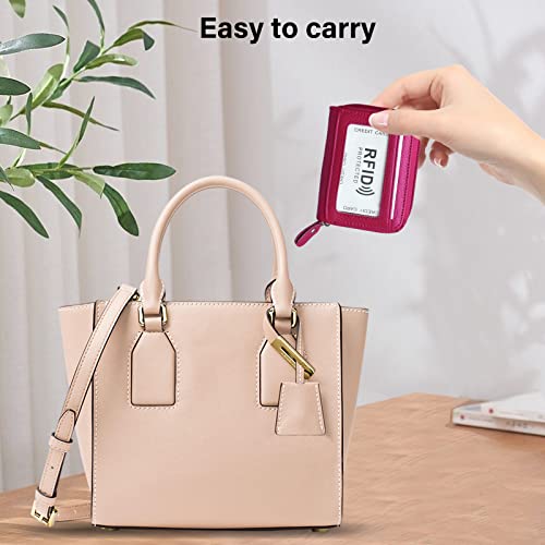 Image of RFID Blocking Genuine Leather Credit Card Case Holder Security Travel Wallet - Rose