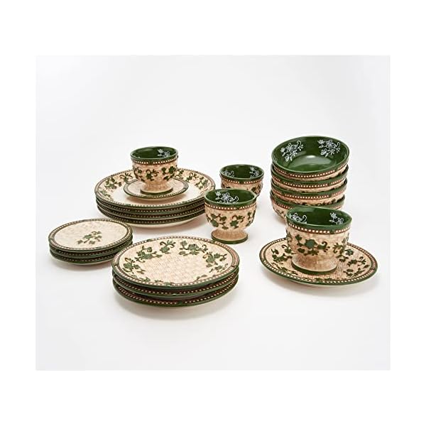 Temptations Ovenware Temptations Dinnerware Set (20pc Basketweave, Floral Lace Green), 20