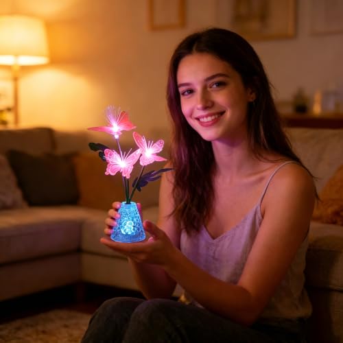 Image of Fiber Optic Butterfly Lamp, Night Light Birthday Gift for Women Home Decor