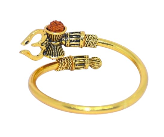 abhiswa Rudraksha Shiv Trishul Damroo Adjustable Pure Brass Copper Bahubali Om Mahakal Kada Open Kadas Mahadev Bracelet Unisex Cuff Bracelets For Men/Boyfriend/Boys Stylish (Gold) (B0D5B8B36J) Amazon Price History, Amazon Price Tracker