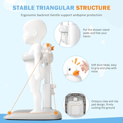 Image of Adjustable Height Baby Shower Stand with Anti-Slip Base, Bath Shower Standing Support, Portable Bath Helper