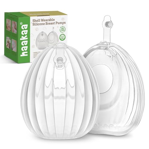 Image of haakaa Shell Wearable Silicone Breast Pump - Silicone Hands Free Breast Pump - Passive Breast Milk Collector Shell for Newborns - Breastfeeding Essentials - 2.5oz/75ml,2 Count