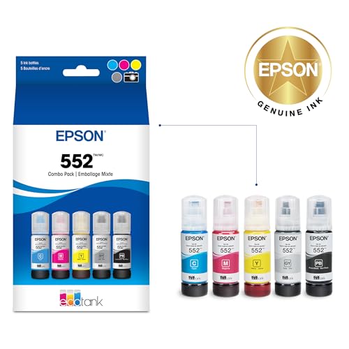 Image of EPSON 552 EcoTank Ink Ultra-high Capacity Bottle Five Color Combo Pack (T552920-S) Works with ET-8500, 8550