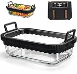 Hivio Auflaufform Airfryer für COSORI Heißluftfritteuse 2 Kammern/Ninja Heißluftfritteuse AF400EU/SL400EU/AF500EU/, Glas Airfryer Zubehör, BPA-frei, Herausnehmbarer Silikonring (Schwarz)