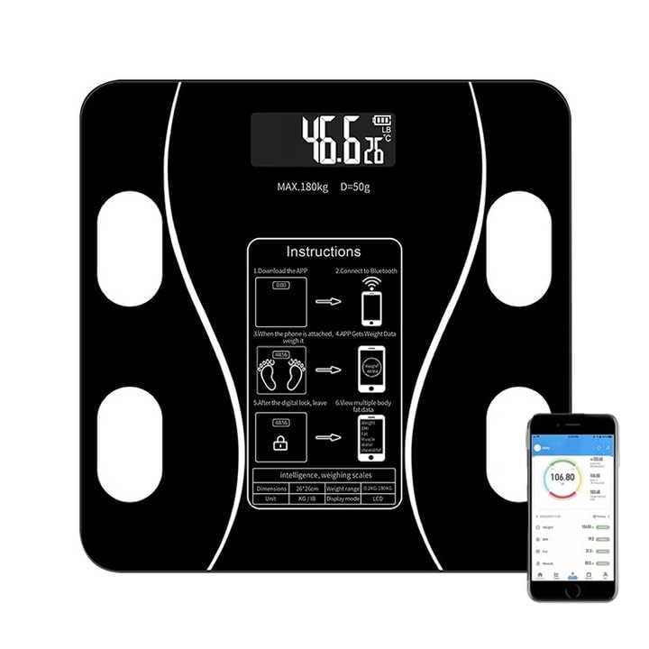 smart bluetooth body fat scale 180kg – digital weight scale with app, 13 body composition analyzer/aaa,led display,fitness tracker for bmi,fat,muscle,water – compatible with ios & android