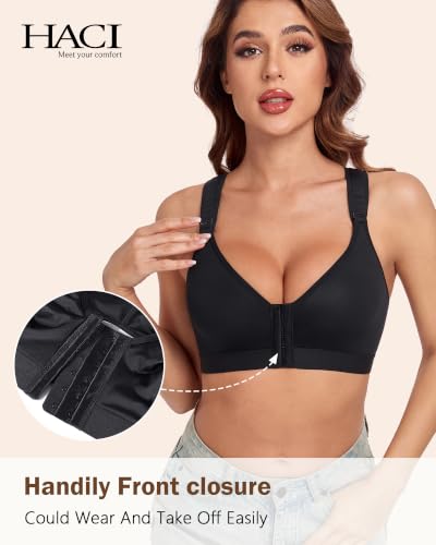 Image of HACI Post Surgical Bra Front Closure Non Padded Racerback Mastectomy