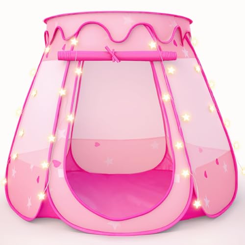 Pop Up Princess Tent with Star Lights,Ball Pit for 1 2 3 Year Old Girl Birthday Gift,Princess Toys for Toddlers 1-3 with Carrying Bag, Play Tent for Kids Indoor|Outdoor (50 Balls not Included)