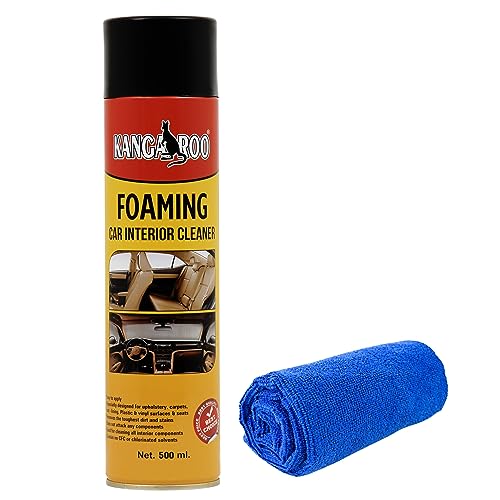 Kangaroo® Foaming Car Interior Cleaner 500 ml with Microfiber Towel || Foam Based Hi-Tech Formula || Waterless Foam Spray Use for Leather seat, Sofa, car roof Cleaner
