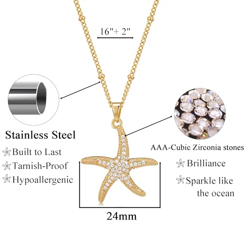 Sea Turtle Necklace for Women 14K Gold Plated Crabs Seashell Starfish Ocean Necklace Shell Pendant Necklaces for Women Jewelry Gift4