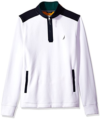 Nautica Men's Standard Long Sleeve Half Zip Mock Neck Colorblocked Sweatshirt, Bright White, Medium