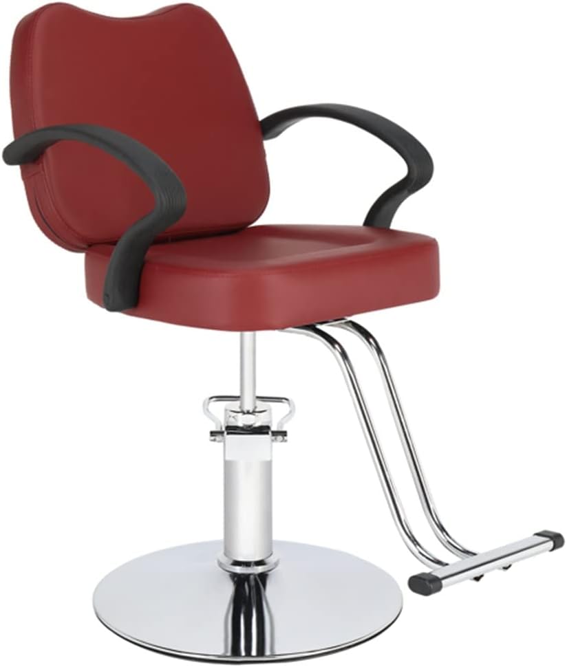 Barber Chair Red PVC Load-Bearing 150kg Leather Round Iron Base Barber Chair