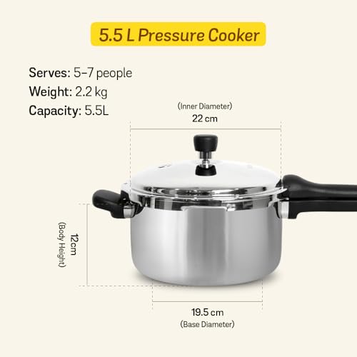 Image of Meyer Ultimate Cooking Combo - 5.5 L Presta Tri‑Ply Stainless‑Steel Pressure Cooker + 22 cm Trivantage Tri‑Ply Kadai /Wok with Lid with cast Iron tawa