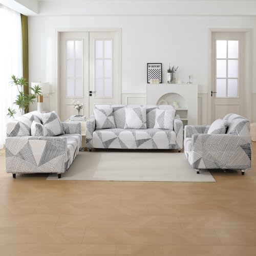 Image of HOKIPO 'Elira Series' Stretchable Cushion Cover for Sofa 22 inch x 22 inch, Packof 2, Snow White Black Geometry (AR-6712-C9*2)