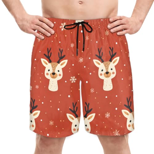 Men's Swim Trunks Size S Deer Head Motif with Mesh Lining Soft Breathable Quick Dry Beach Shorts Coral Red - Main Image