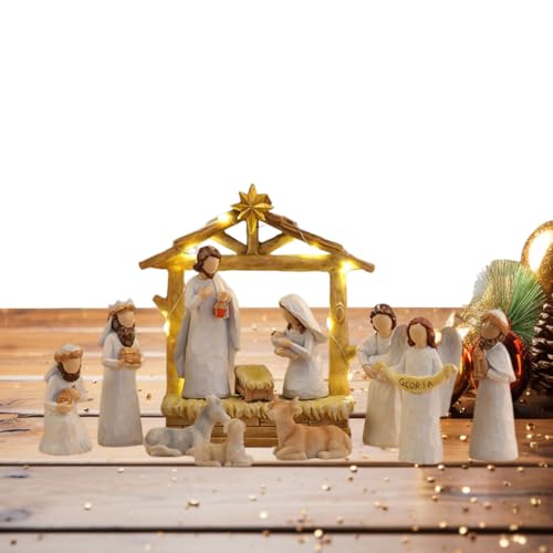Generico Presepe Natale - Presepe Completo con Gesù Bambino e Figure in Miniatura,12 Pezzi Statuine Presepio Decorazioni Natalizie Per Casa Interni Festività