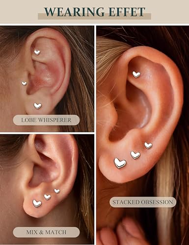 Florideco 4-Piece 925 Sterling Silver Hypoallergenic Earring Set – Trendy Small Hoops & Heart Studs for Women, Perfect for Layering and Cartilage Stacking - Image 5