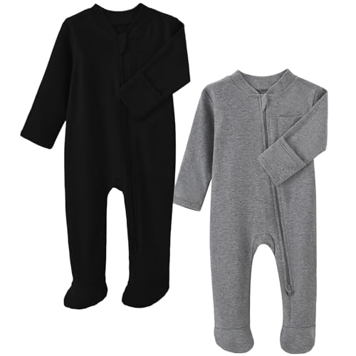 Baby Kids Sleep and Play, Baby Cotton Pajamas with Mitten Cuffs, 2 Way Zipper Footed Sleeper Newborn-12 Months