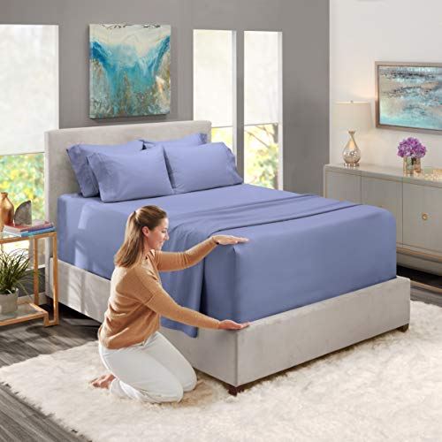Image of Hearth & Harbor Extra Deep Pocket Queen Sheets Sets - Fits Mattress 18-24 Inches Deep - Extra Deep Pocket Sheets - 6 Piece Queen Size - Steel Blue