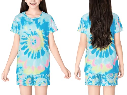 Tebbis Trendy Tie Dye/Avocado/Cat Pajamas for Big & Teen Girls 2-Piece Soft Tee & Shorts PJ Jammies Set Size 6-182