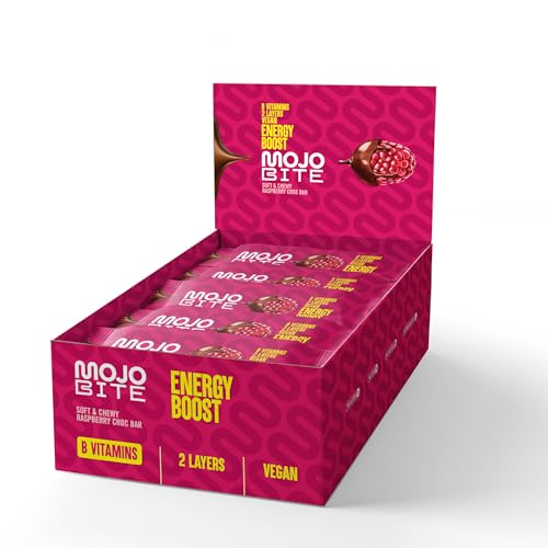 MojoBite Energy Boost Raspberry Choc Bar - 12 x 44 g - Juicy, Sof...