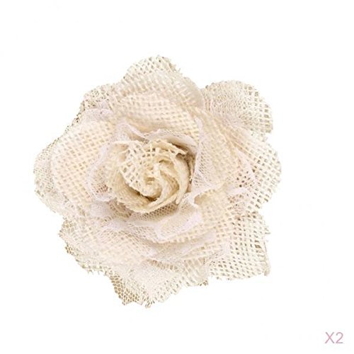 2Pcs Hessian Lace Rose Flower Heads Rustic Wedding Party Decor 6Cm-image-20